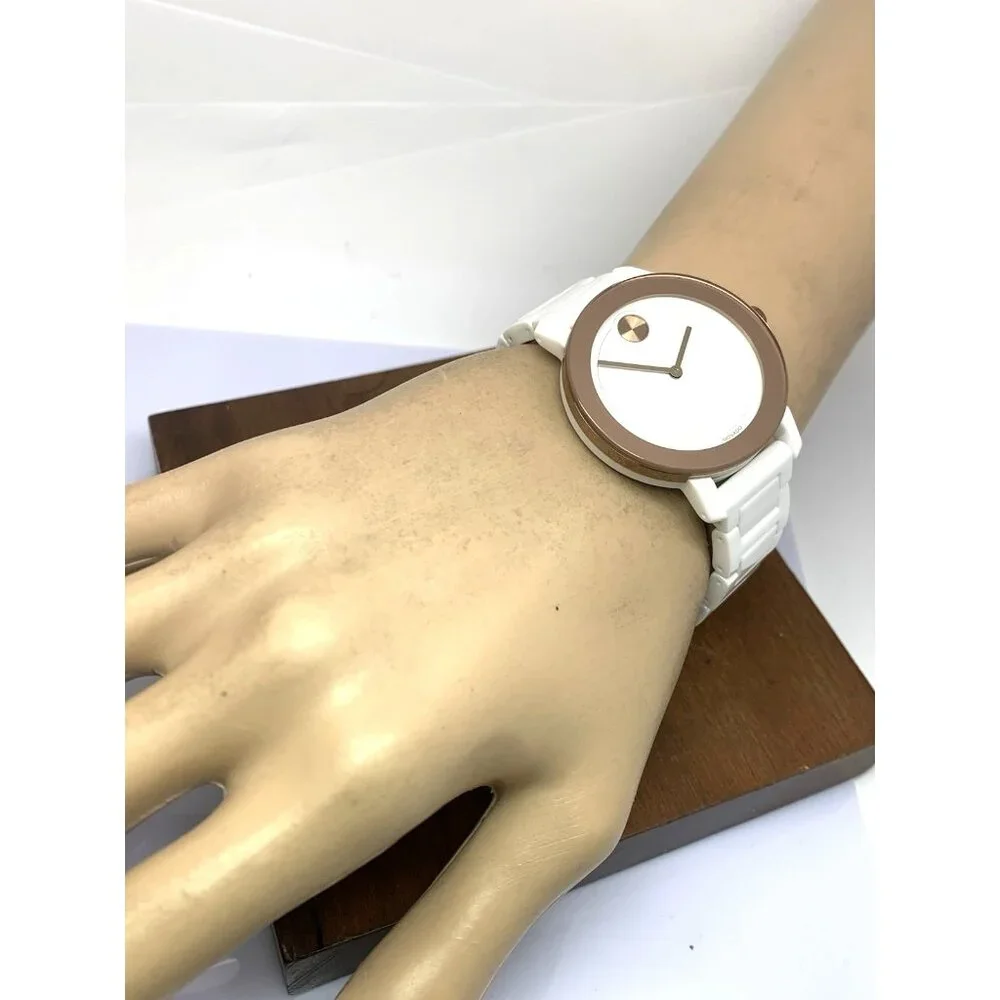 Movado Women's Watch 3600753 Bold White Dial Rose Gold Swiss Quartz 36mm Ceramic